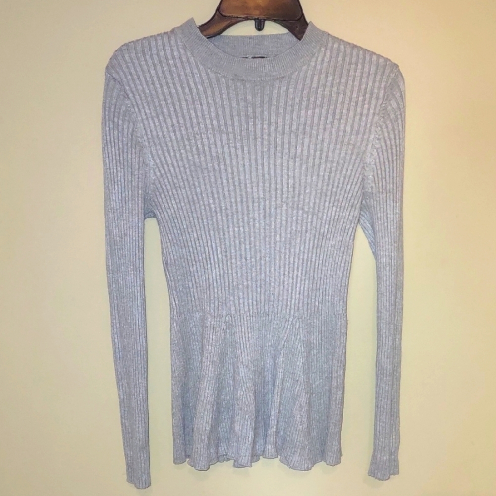 Venus Gray Ribbed Peplum Women's Top